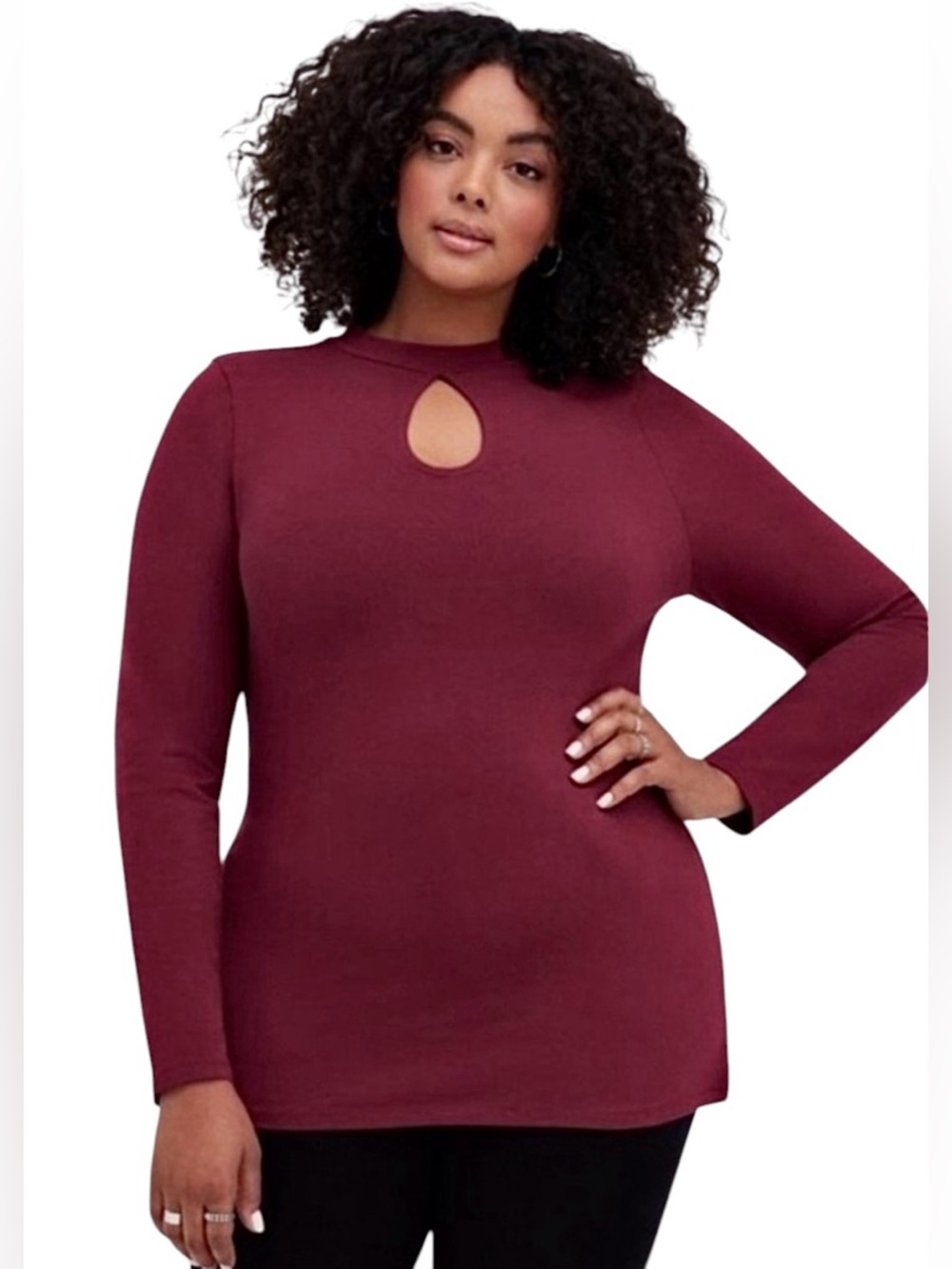 Torrid Burgundy Keyhole Low Back Long Sleeve Top, Size 1X